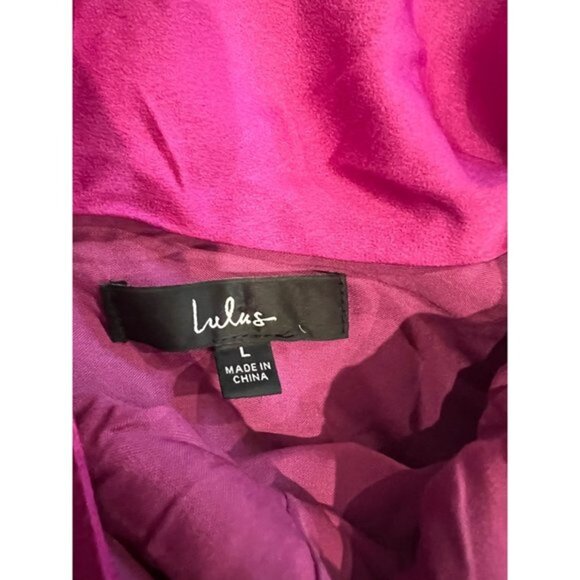 LULUS Pixie Perfect Magenta Satin Cowl Neck Slip Mini Dress Size L - Picture 8 of 10